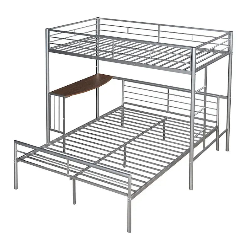 Lit superposé en métal une place et demie avec bureau, échelle et lattes de qualité pour chambre à coucher, blanc métallique
