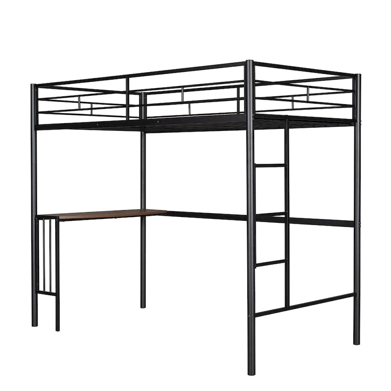 Lit superposé en métal une place et demie avec bureau, échelle et lattes de qualité pour chambre à coucher, blanc métallique