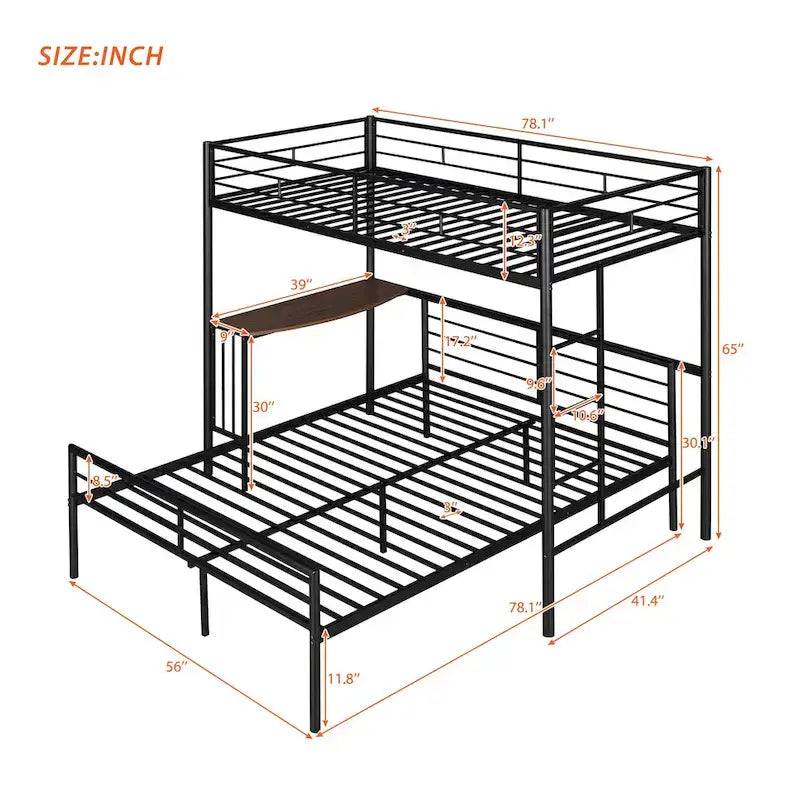 Lit superposé en métal une place et demie avec bureau, échelle et lattes de qualité pour chambre à coucher, blanc métallique