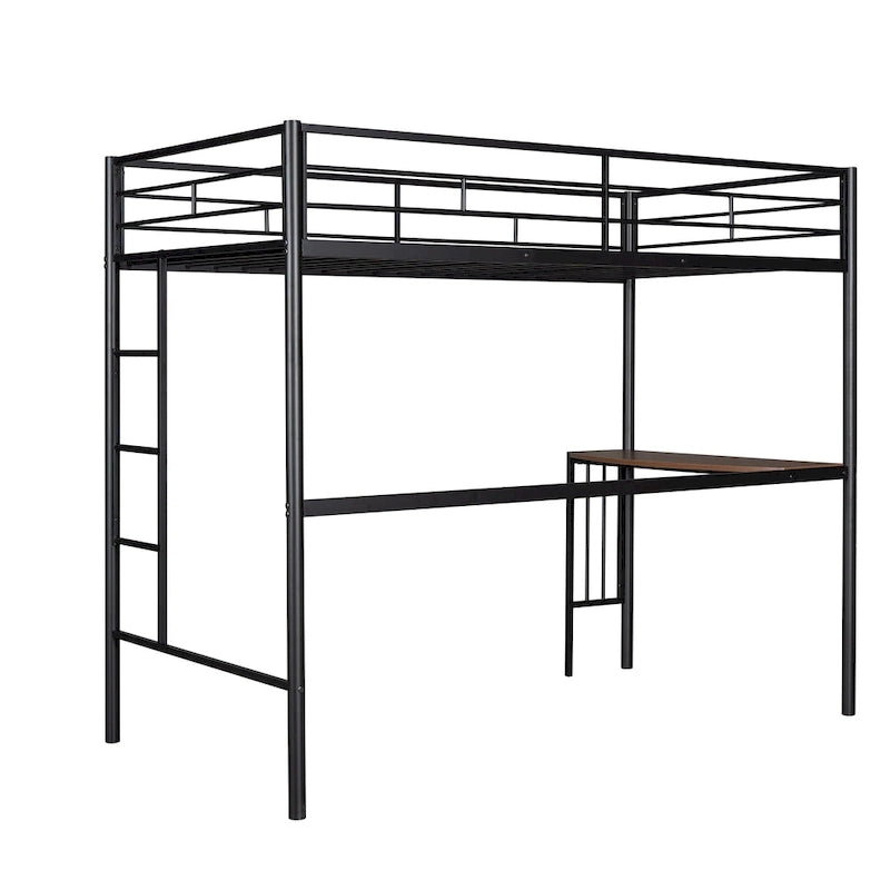 Lit superposé en métal une place et demie avec bureau, échelle et lattes de qualité pour chambre à coucher, blanc métallique