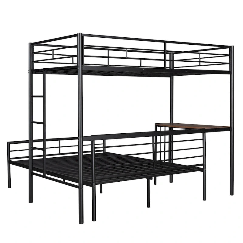 Lit superposé en métal une place et demie avec bureau, échelle et lattes de qualité pour chambre à coucher, blanc métallique