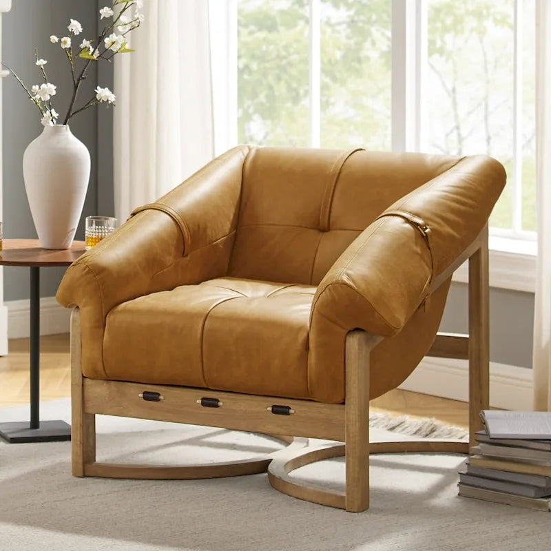Fauteuil de salon en cuir véritable
