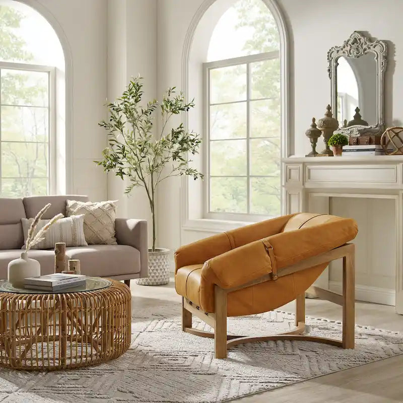 Fauteuil de salon en cuir véritable