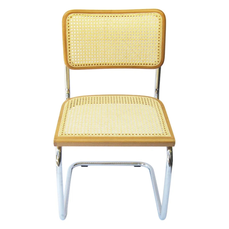 Chaise de salle à manger en chrome et chêne miel