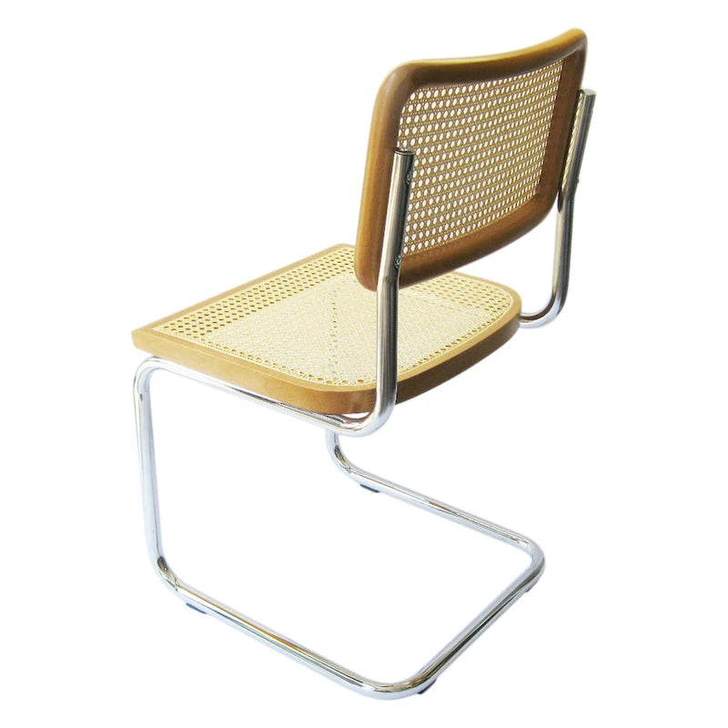 Chaise de salle à manger en chrome et chêne miel