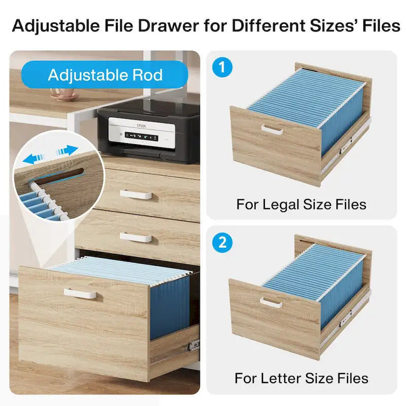 Bureau d'ordinateur de 63 pouces avec support d'écran, bureaux ergonomiques pour la maison avec tiroirs et classeur