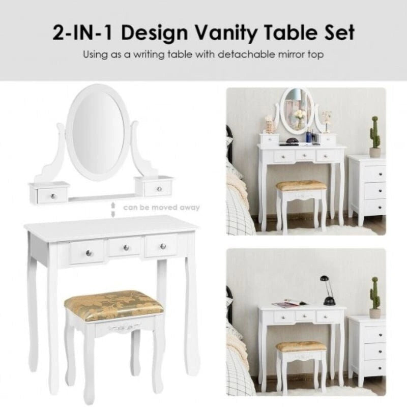 Coiffeuse avec miroir et 5 tiroirs - 80 x 40 x 136 cm (L x l x H)