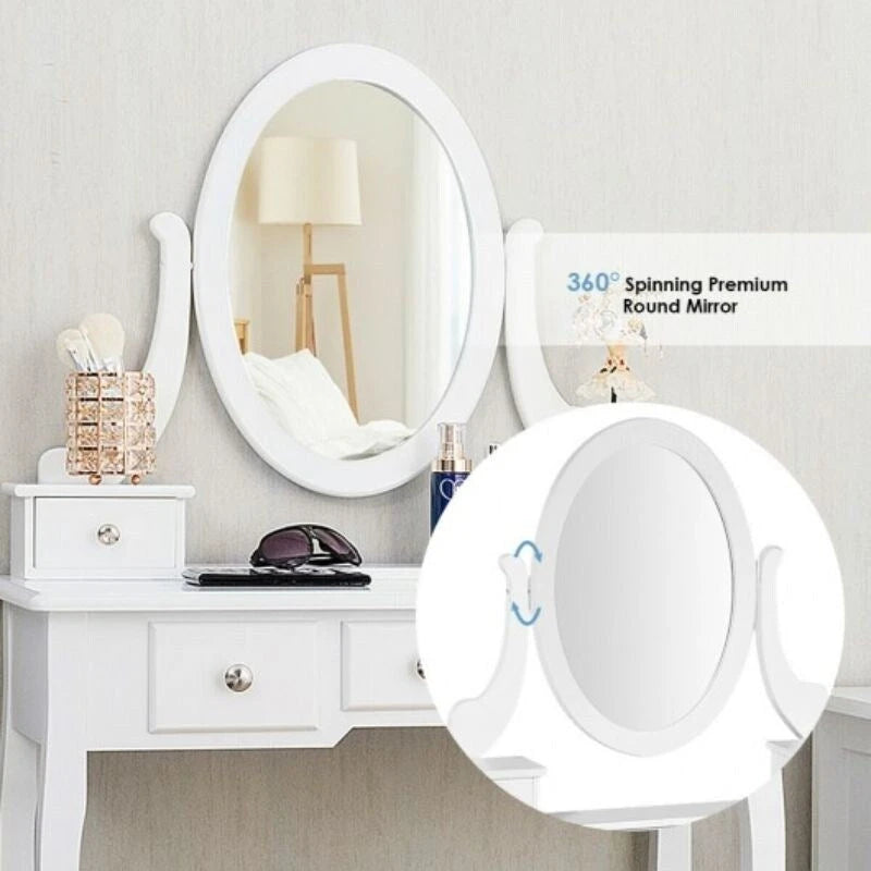 Coiffeuse avec miroir et 5 tiroirs - 80 x 40 x 136 cm (L x l x H)