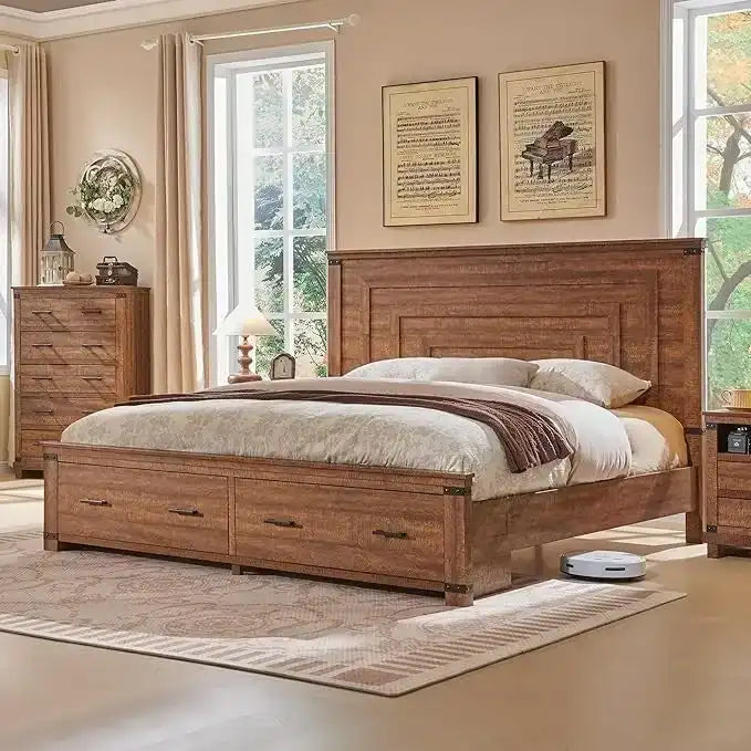 Lit de taille « Farmhouse » avec tête de lit de 54 po et 2 grands tiroirs