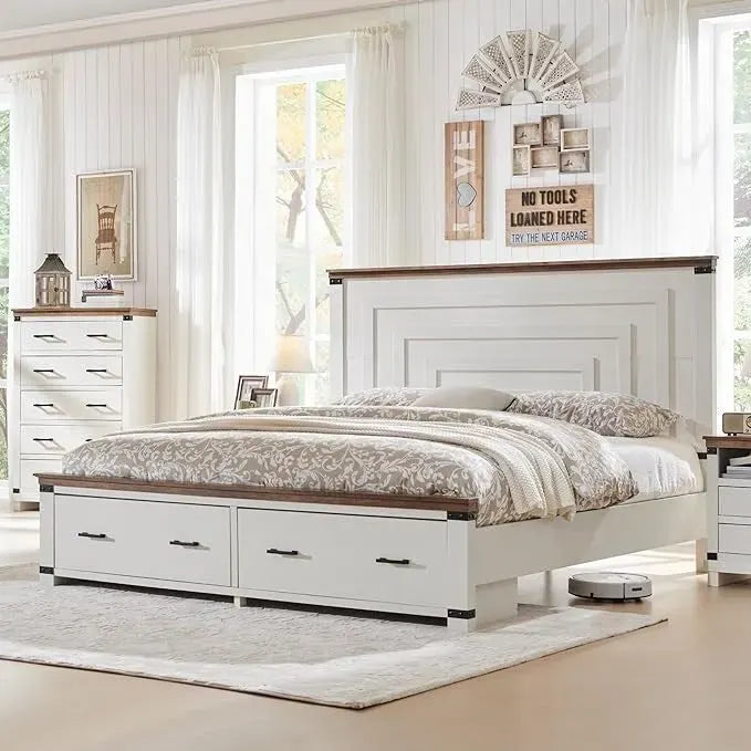 Lit de taille « Farmhouse » avec tête de lit de 54 po et 2 grands tiroirs