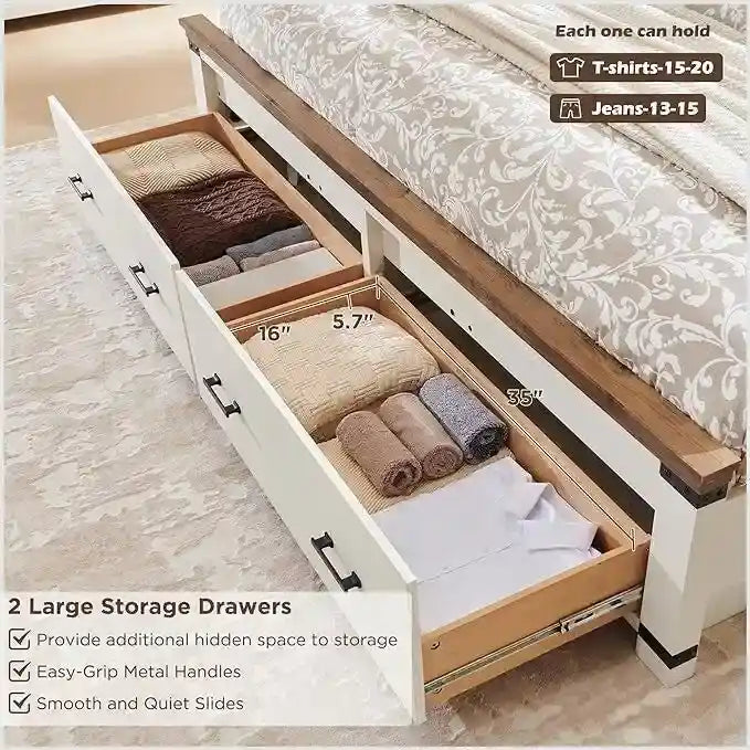 Lit de taille « Farmhouse » avec tête de lit de 54 po et 2 grands tiroirs