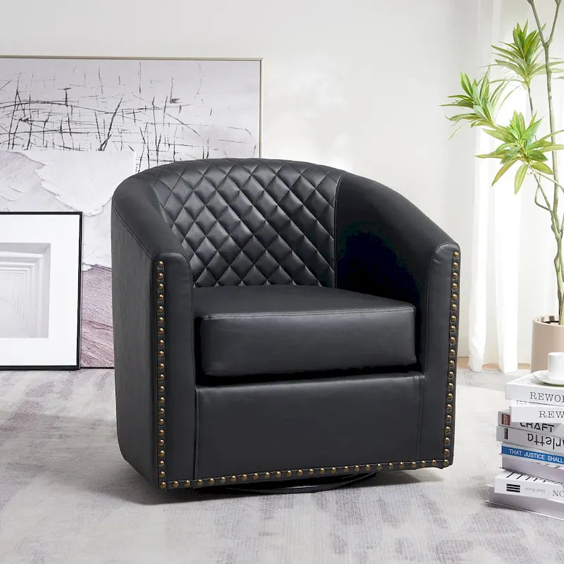 Fauteuil pivotant rond en similicuir capitonné de 29 po de large