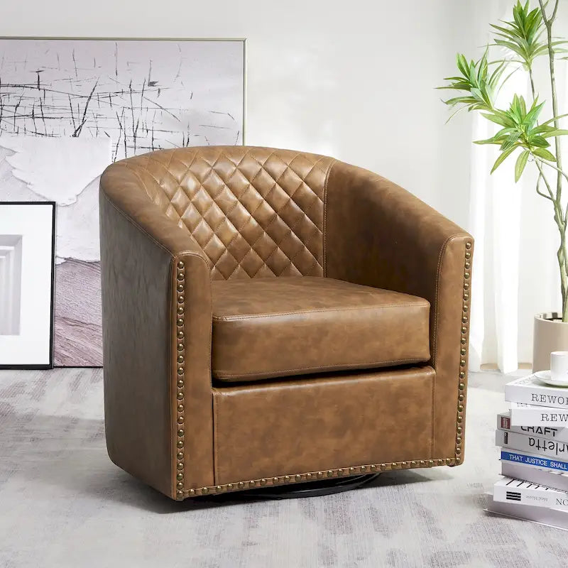 Fauteuil pivotant rond en similicuir capitonné de 29 po de large
