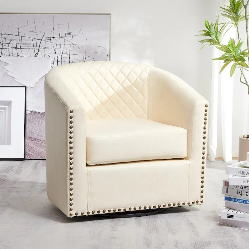 Fauteuil pivotant rond en similicuir capitonné de 29 po de large