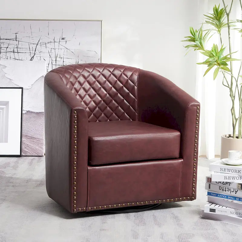 Fauteuil pivotant rond en similicuir capitonné de 29 po de large
