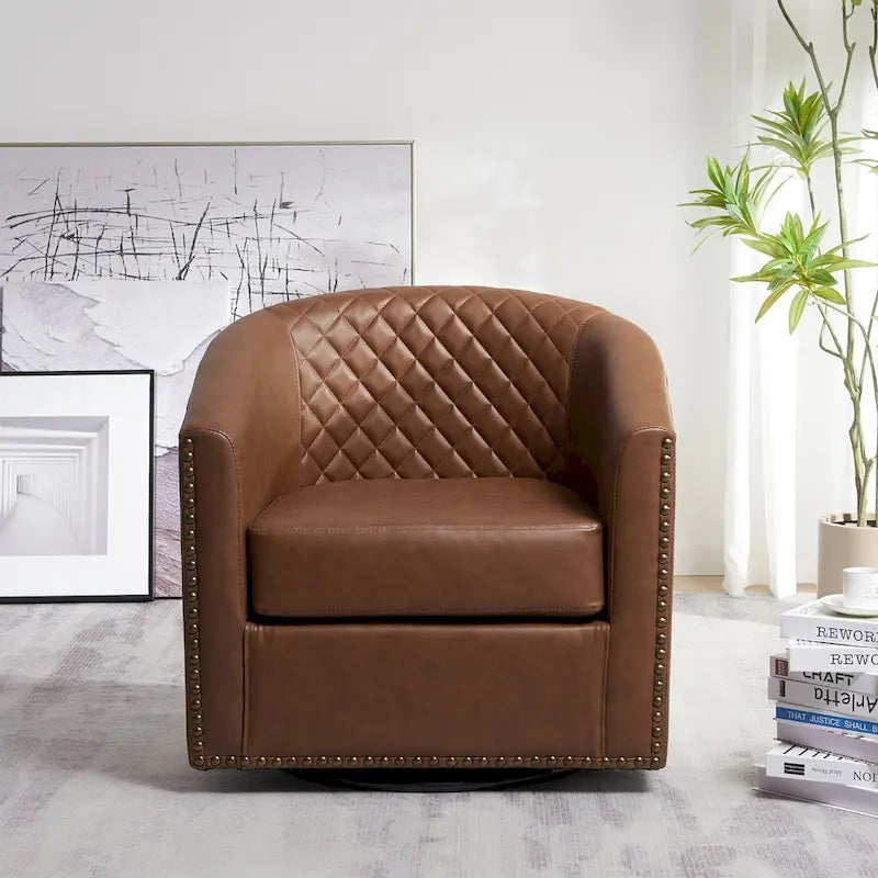 Fauteuil pivotant rond en similicuir capitonné de 29 po de large