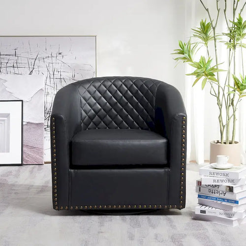 Fauteuil pivotant rond en similicuir capitonné de 29 po de large