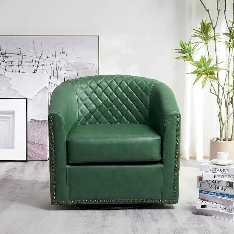 Fauteuil pivotant rond en similicuir capitonné de 29 po de large