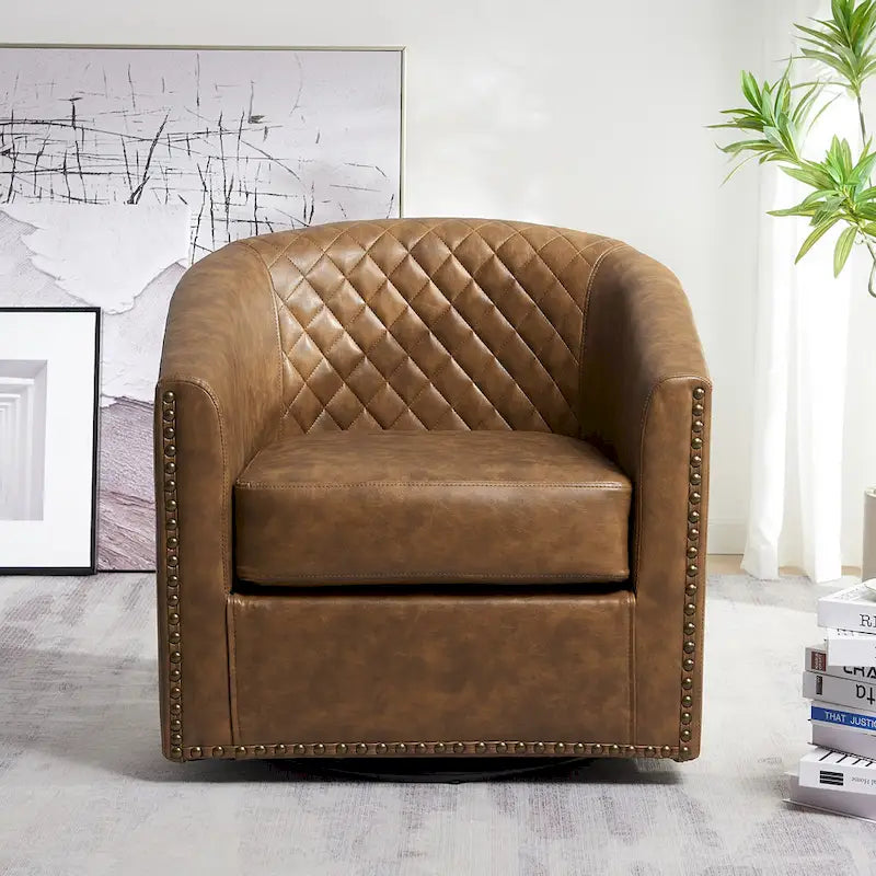 Fauteuil pivotant rond en similicuir capitonné de 29 po de large