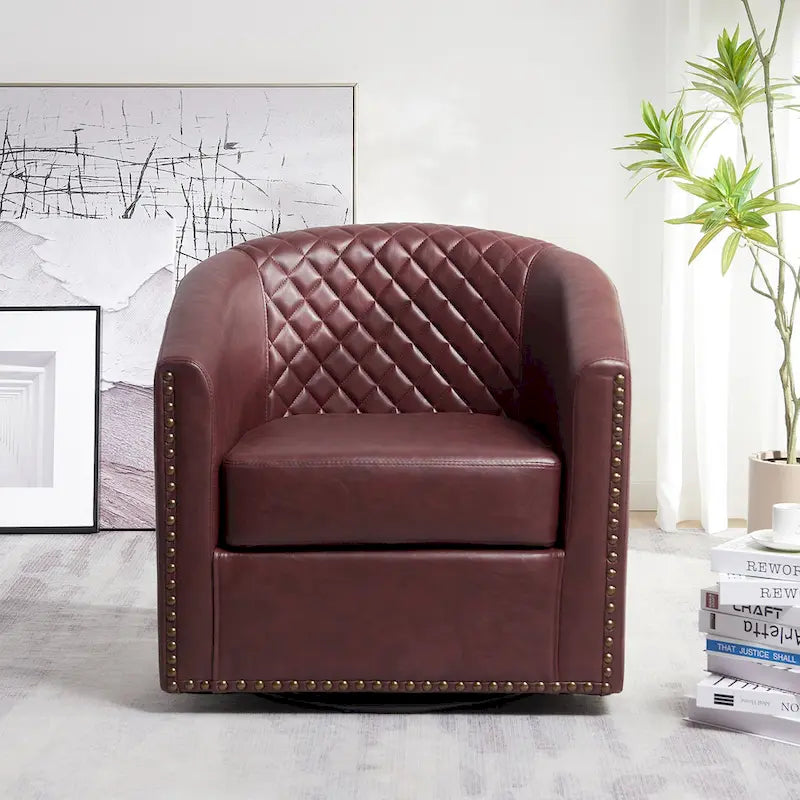 Fauteuil pivotant rond en similicuir capitonné de 29 po de large