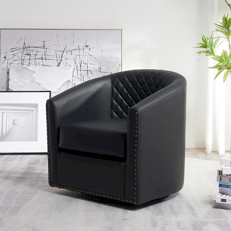 Fauteuil pivotant rond en similicuir capitonné de 29 po de large