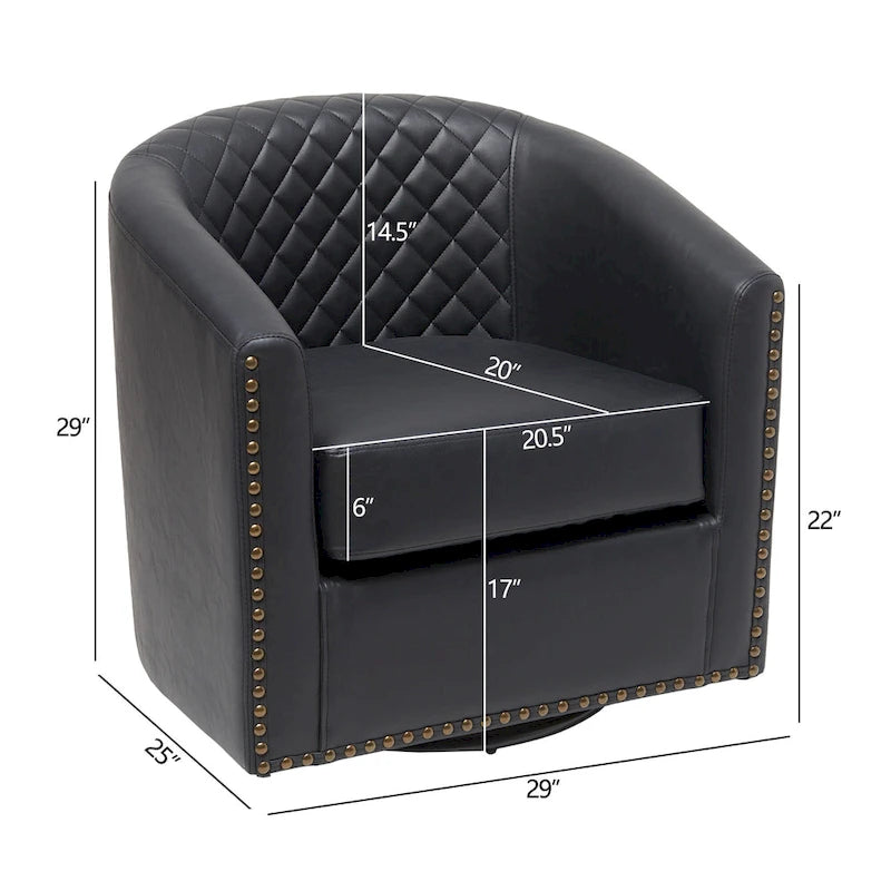 Fauteuil pivotant rond en similicuir capitonné de 29 po de large