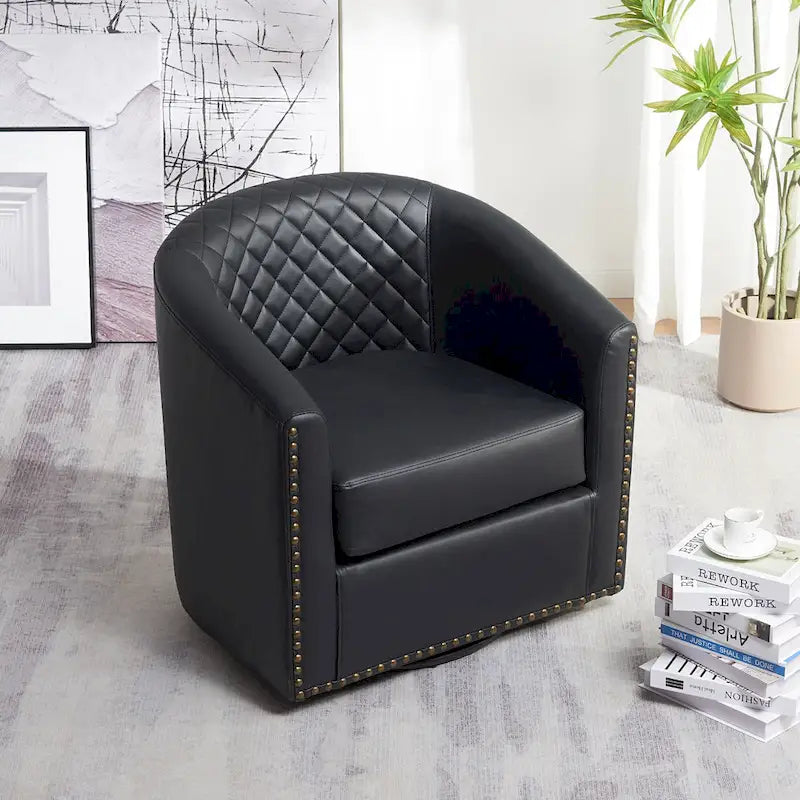 Fauteuil pivotant rond en similicuir capitonné de 29 po de large