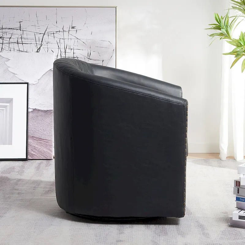 Fauteuil pivotant rond en similicuir capitonné de 29 po de large