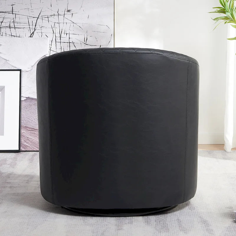 Fauteuil pivotant rond en similicuir capitonné de 29 po de large
