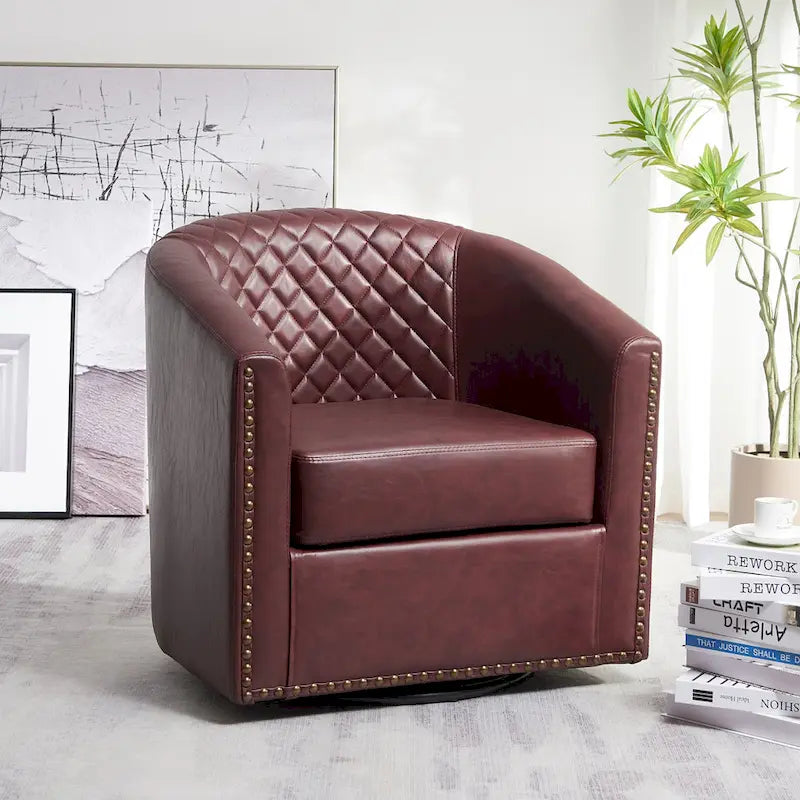 Fauteuil pivotant rond en similicuir capitonné de 29 po de large