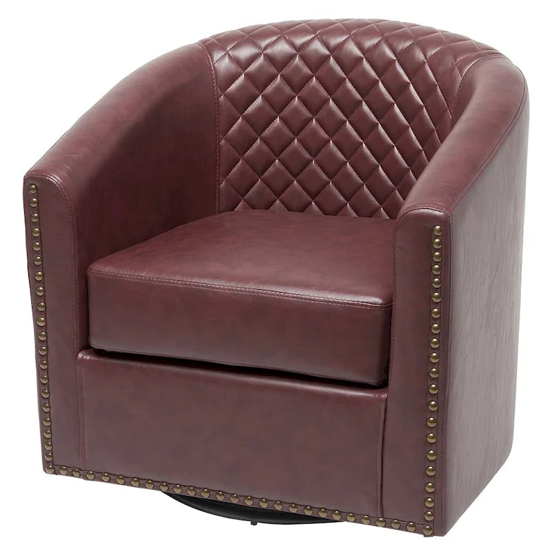Fauteuil pivotant rond en similicuir capitonné de 29 po de large