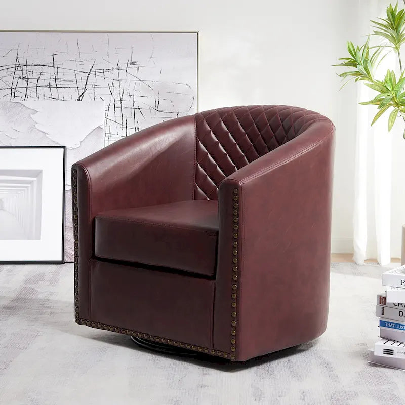 Fauteuil pivotant rond en similicuir capitonné de 29 po de large
