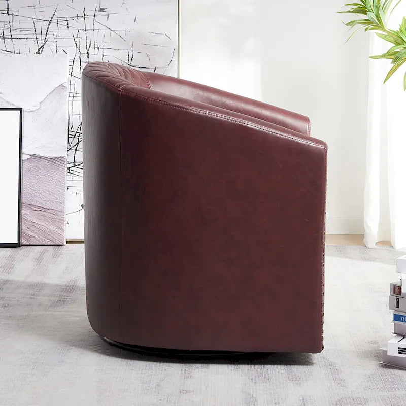 Fauteuil pivotant rond en similicuir capitonné de 29 po de large