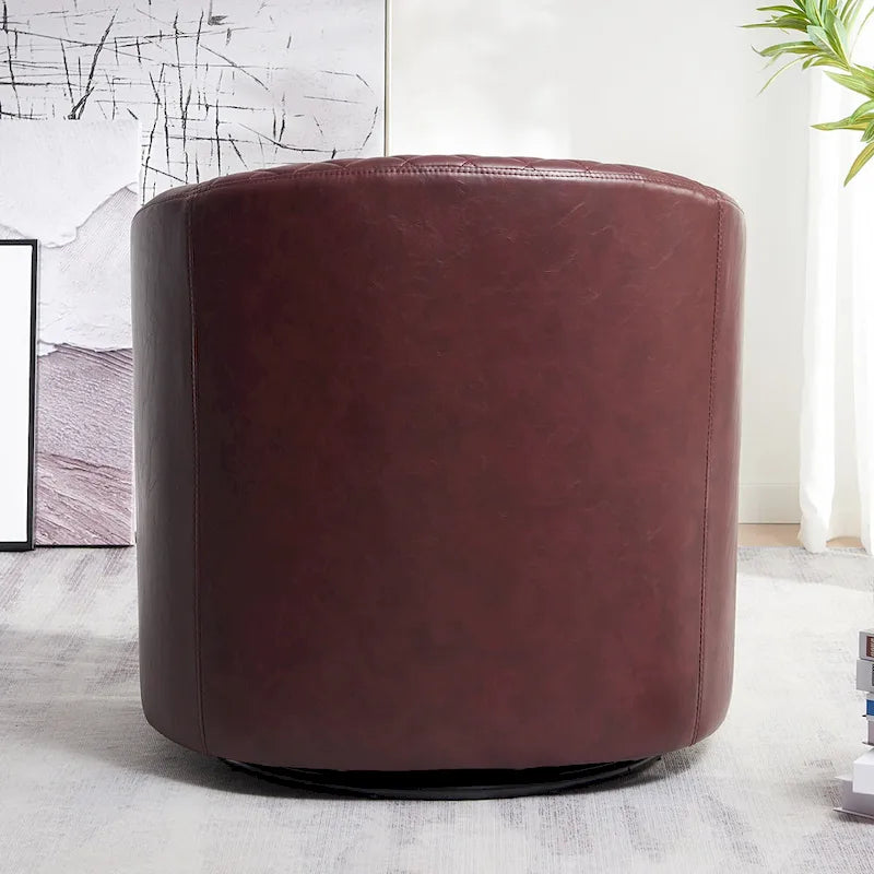 Fauteuil pivotant rond en similicuir capitonné de 29 po de large