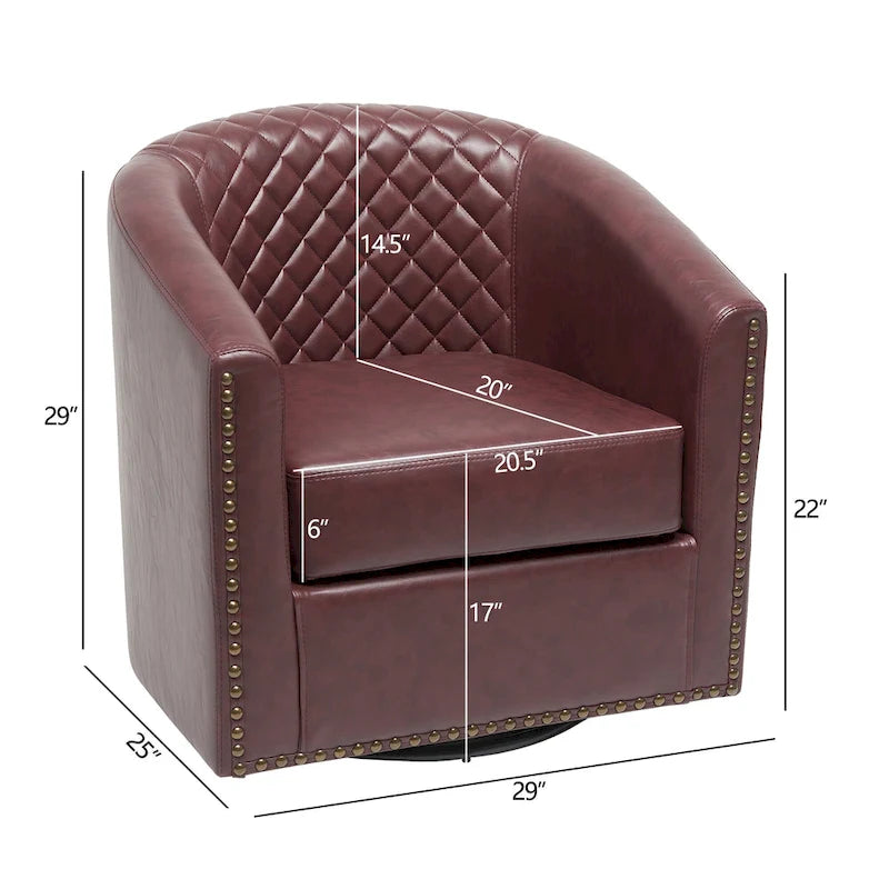 Fauteuil pivotant rond en similicuir capitonné de 29 po de large