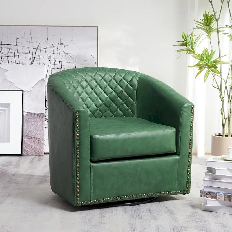 Fauteuil pivotant rond en similicuir capitonné de 29 po de large