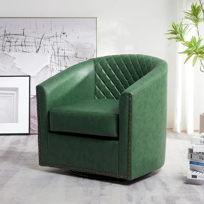 Fauteuil pivotant rond en similicuir capitonné de 29 po de large