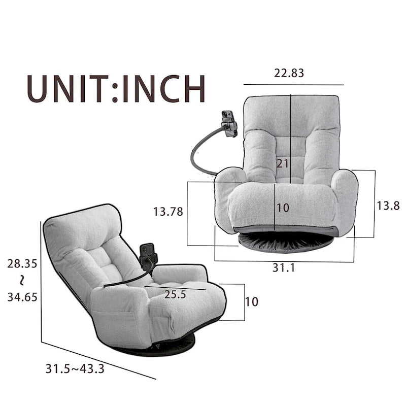 Fauteuil de relaxation pivotant avec têtière et soutien lombaire réglables
