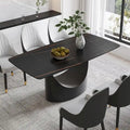 Plateau de table à manger rectangulaire en pierre frittée Marbre Noir 71 pouces avec pied en acier au carbone noir en U unique