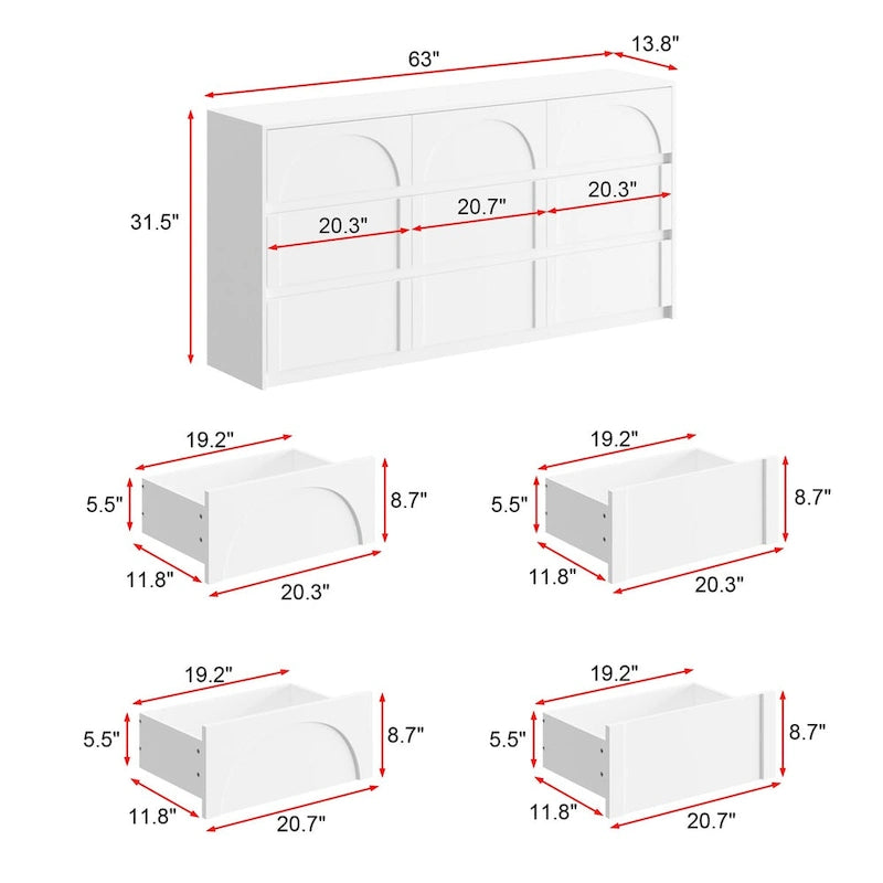 Commode blanche à 9 tiroirs, design élégant et dispositif anti-basculement